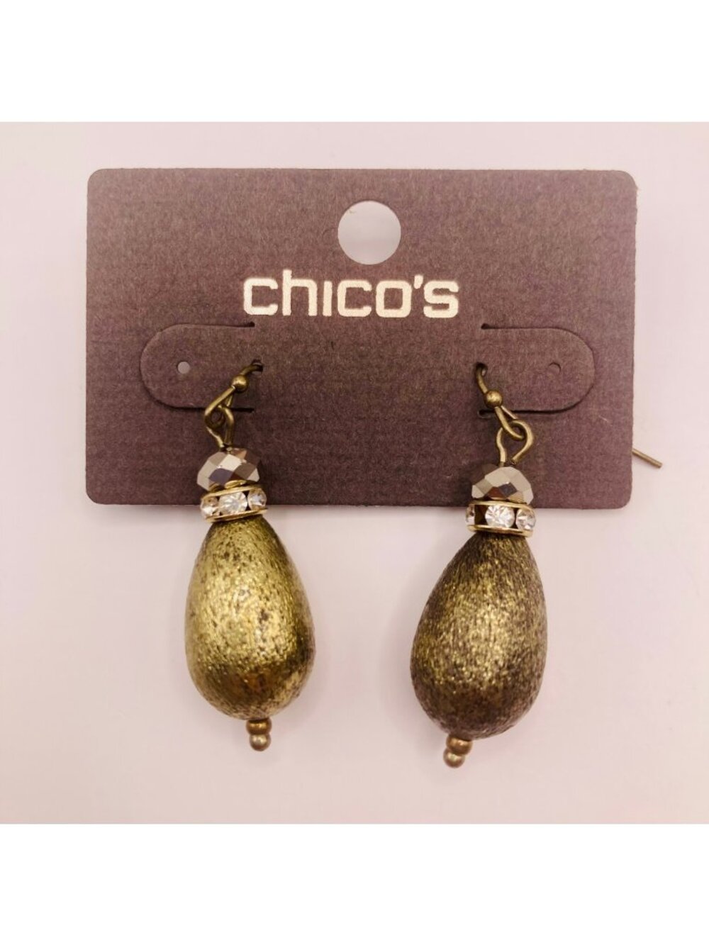 Chico's New Gold-Tone Teardrop Earrings Rhinestone Accents -49B